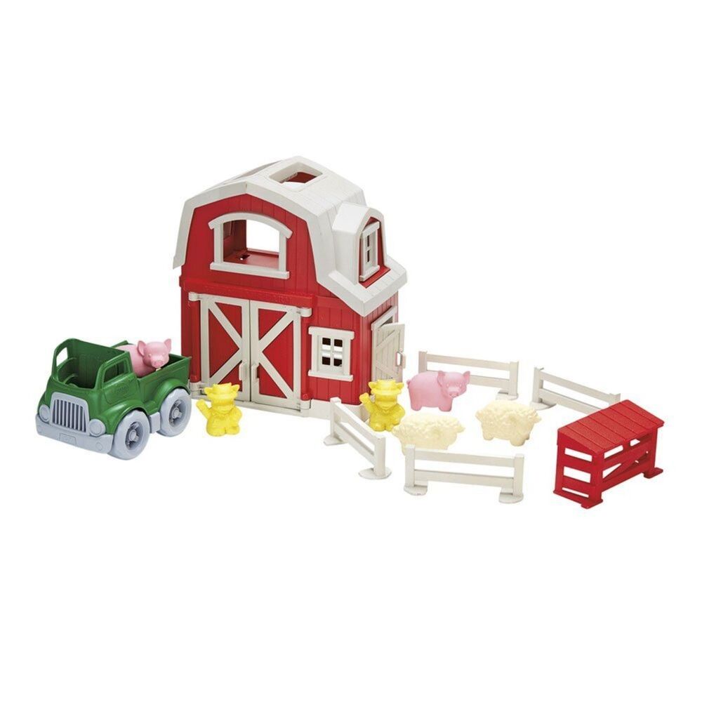 Green Toys Farm Playset 13-Piece Pretend Play Toy Recycled Plastic Red